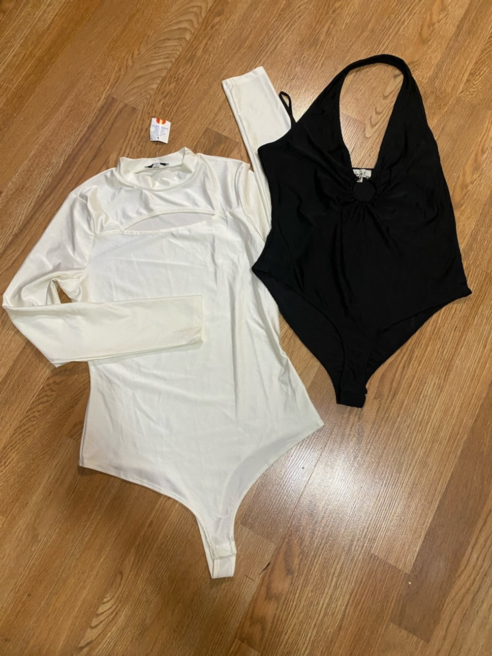 Black Halter Bodysuit & White Long-Sleeve Bodysuit Duo
